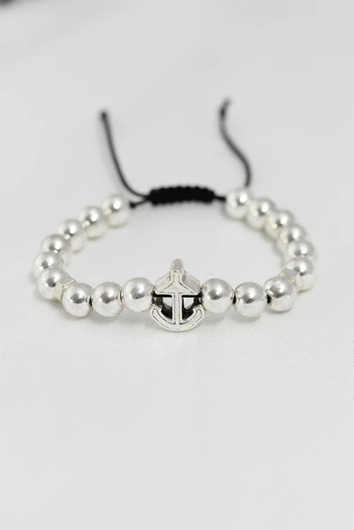 idimilla Gümüş Renk Çapa Figürlü Asansörlü Erkek Bileklik ürün görseli 1