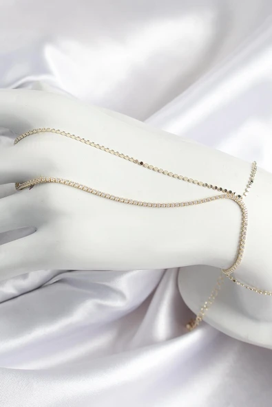 idimilla Pirinç Zirkon Taşlı Ezme Zincir Model Gold Renk Kadın Şahmeran ürün görseli 1