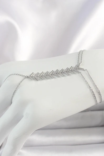 idimilla Pirinç Gümüş Renk Zirkon Taşlı V Model Kadın Şahmeran ürün görseli 1