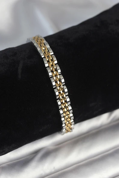 idimilla 316L Çelik 7 mm Kalınlıkta Gold ve Gümüş Renkli Erkek Bileklik ürün görseli 1