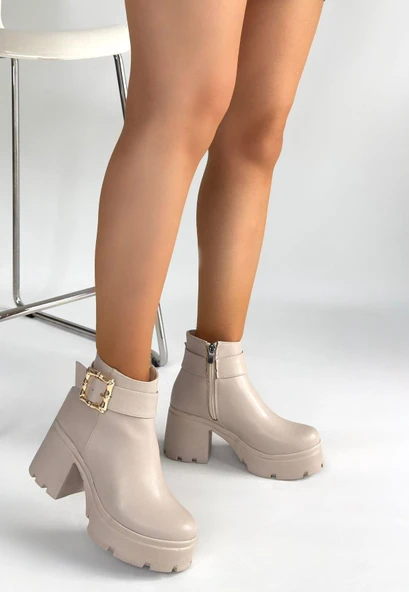 idimilla Pinma Bej Cilt Topuklu Bot - Resim 3