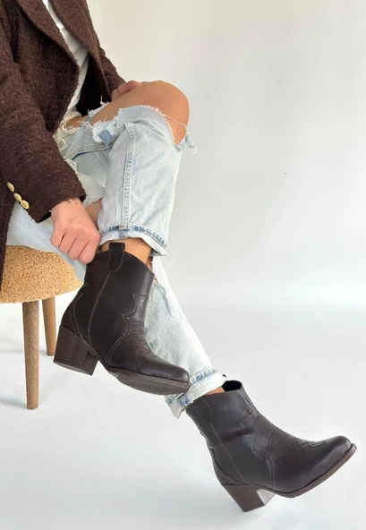 idimilla Akver Acı Kahve Cilt Topuklu Bot - Resim 2