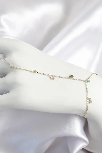 idimilla Pirinç Renkli Zirkon Taşlı Sallantılı Yıldızlı Model Gold Renk Kadın Şahmeran ürün görseli 1