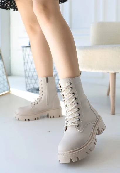 idimilla Flona Bej Cilt Bağcıklı Bot ürün görseli 1