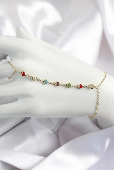 idimilla Pirinç Renkli Kalpli Zirkon Taşlı Y Model Gold Renk Kadın Şahmeran ürün görseli 1