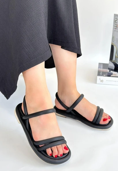 idimilla Winta Siyah Cilt Sandalet - Resim 2