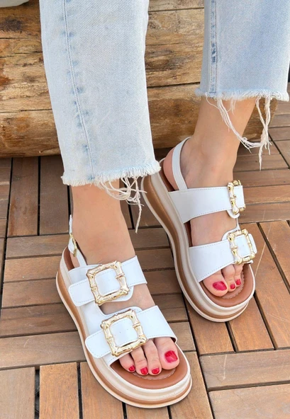 idimilla Stan Beyaz Cilt Sandalet ürün görseli 1