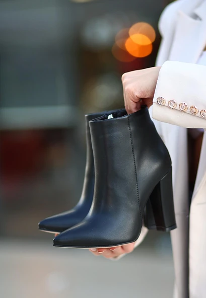 idimilla Loora Siyah Cilt Topuklu Bot - Resim 3