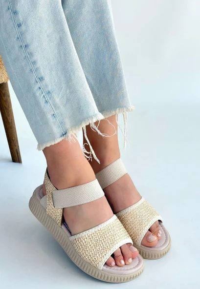 idimilla Jake Bej Hasır Cilt Sandalet - Resim 3