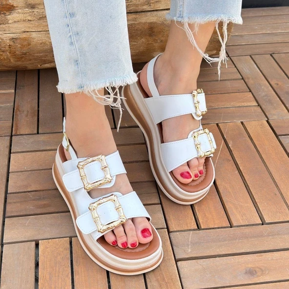 idimilla Stan Beyaz Cilt Sandalet - Resim 4