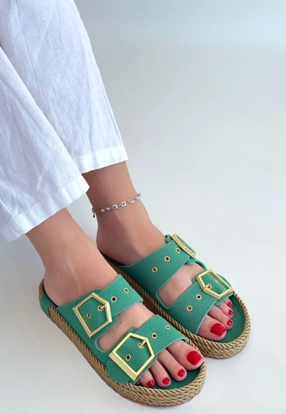 idimilla İces Yeşil Nubuk Terlik - Resim 3