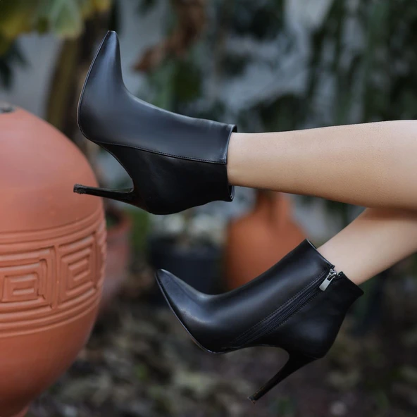 idimilla Blan Siyah Cilt Topuklu Bot - Resim 4