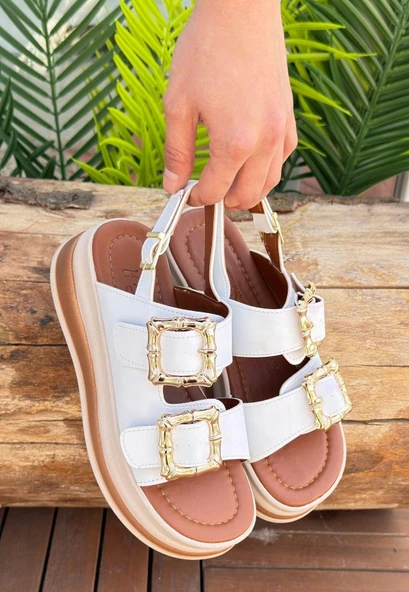 idimilla Stan Beyaz Cilt Sandalet - Resim 2