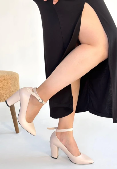 idimilla Rity Bej Cilt Topuklu Ayakkabı - Resim 3
