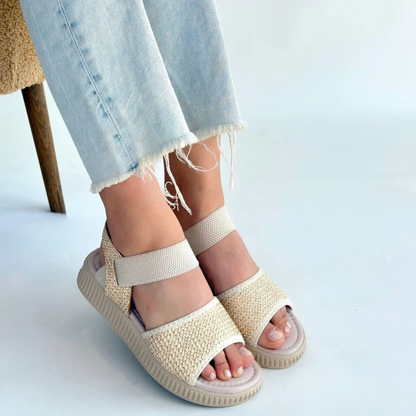 idimilla Jake Bej Hasır Cilt Sandalet - Resim 4