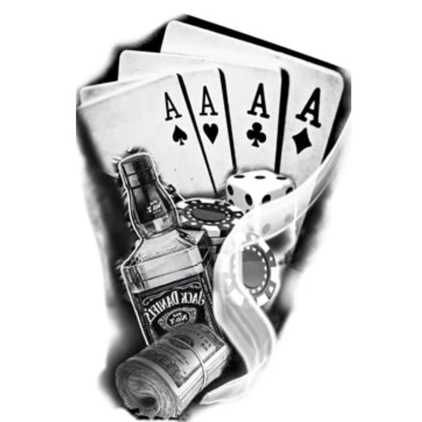 İskambil Dolar Zar Geçici Dövme Şablonu Büyük Boy - Resim 4