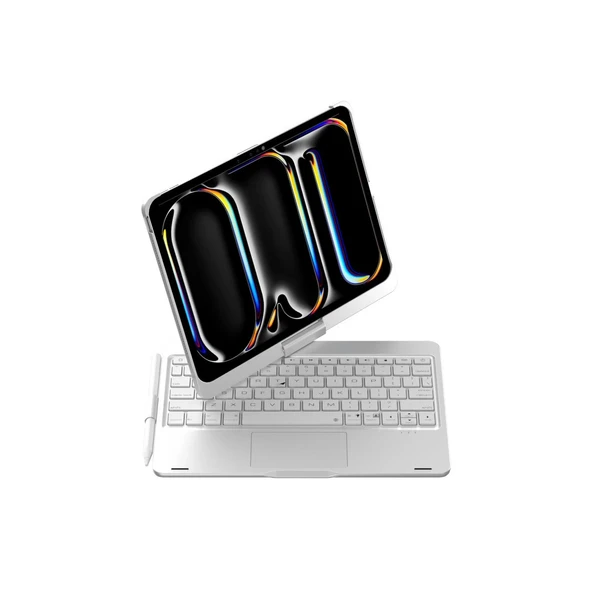 İpad Pro 11 (2024) F11 Ats Kılıf Magic Dönen Klavyeli Tablet Kılıf - Gümüş - Resim 5