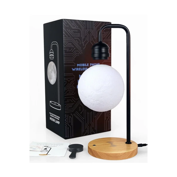 Xf02 Ay Görünümlü Kablosuz Şarj Özellikli Gece Lambası - Siyah - Resim 2