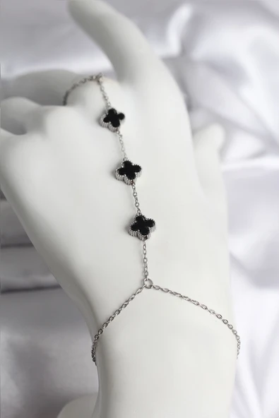 316L Çelik Gümüş Renk Siyah Yonca Model Kadın Şahmeran - TJ-SN737 ürün görseli 1