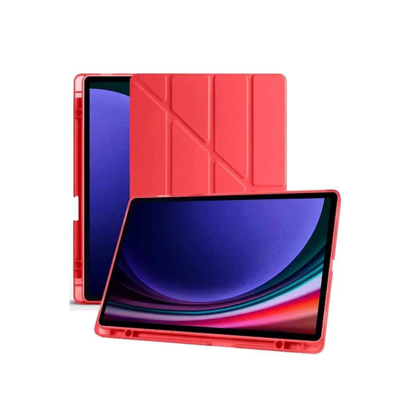 Samsung Galaxy X610 Tab S9 Fe Plus 12.4 Kılıf Kalemlikli Mars Tablet Kılıfı - Kırmızı - Resim 4