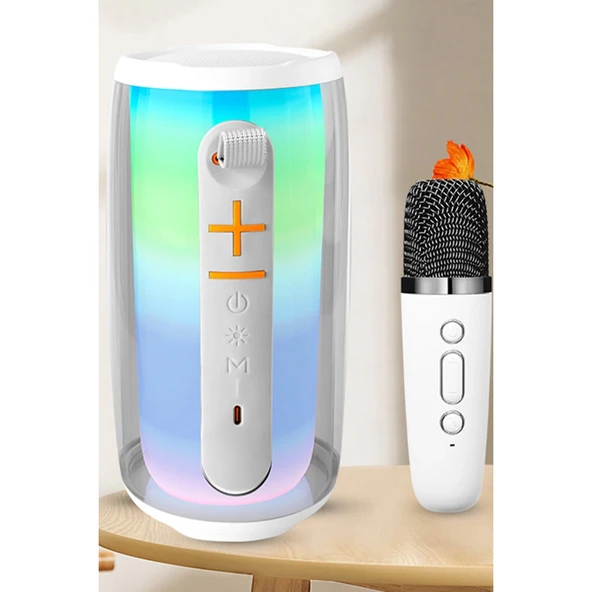 Pluse 6 Mikrofonlu Rgb Kablosuz Hoparlör - Beyaz - Resim 3