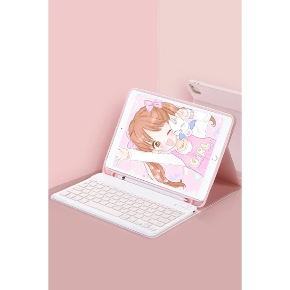 İpad 5 Air 9.7 Kılıf Kc01 Smart Klavyeli Tablet Kılıfı - Pembe ürün görseli 1