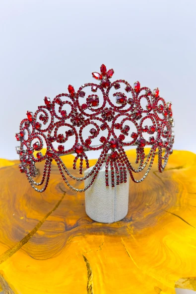 SimgeAksesuar Bordo kristal taşlı şık ve zarif nişan ve kına tacı - Resim 2