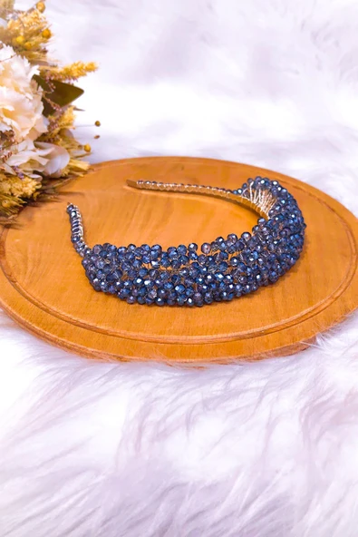 SimgeAksesuar Tamamen El Yapımı Indigo Kristal Taşlı Şık Ve Zarif Kına Ve Nişan Saç Aksesuarı ürün görseli 1