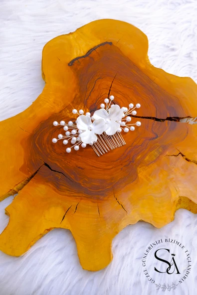 SimgeAksesuar El yapımı kristal taşlı şık ve zarif düğün ve nişan-nikah saç tokası ve saç aksesuarı - Resim 2