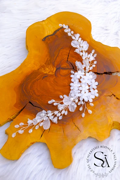 SimgeAksesuar Kristal Taş Ve Inciler Ile Yapılmış Tamamen El Işçiliği Şık Ve Zarif Saç Aksesuarı - Resim 2