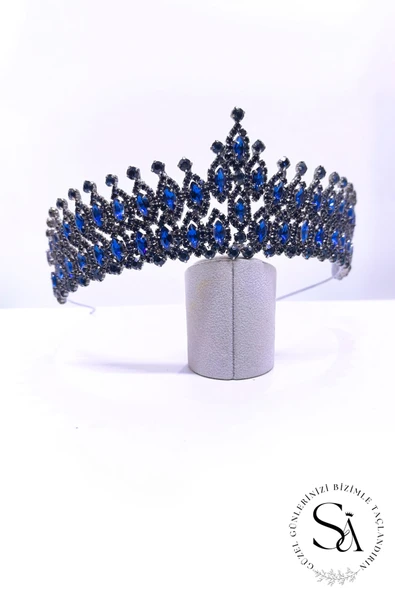 SimgeAksesuar Lacivert kristal taşlı şık ve zarif nişan ve bindallı tacı - Resim 2