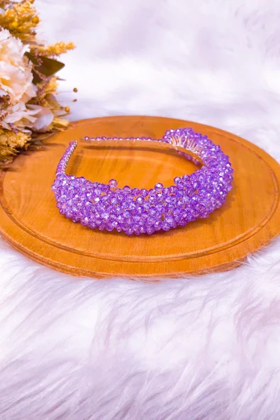 SimgeAksesuar Tamamen El Yapımı Lila Kristal Taşlı Şık Ve Zarif Nişan Kına Ve Bindallı Tacı Ve Saç Aksesuarı ürün görseli 1