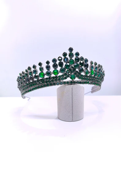 SimgeAksesuar Yeşil Kristal Taşlı Şık Ve Zarif Nişan Ve Kına Tacı Ve Saç Aksesuarı - Resim 2
