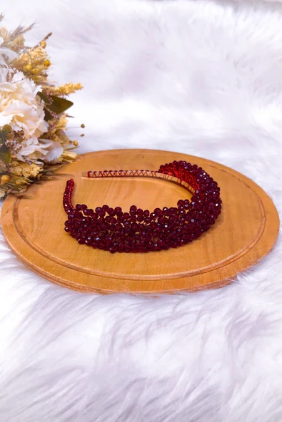 SimgeAksesuar Tamamen El Yapımı Bordo Kristal Taşlı Şık ve Zarif Nişan Kına ve Bindallı Tacı ve Saç Aksesuarı ürün görseli 1