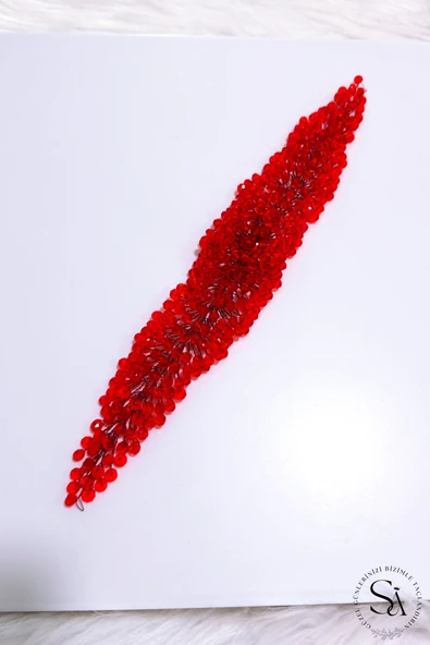 SimgeAksesuar Tamamen El Yapımı Kırmızı Kristal Taşlı Şık Ve Zarif Nişan, Kına Ve Bindallı Tacı Ve Saç Aksesuarı - Resim 2