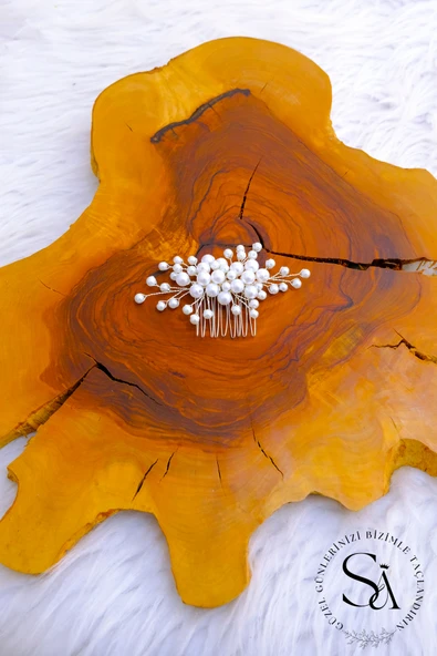 SimgeAksesuar İnci taşlar ile yapılmış el yapımı nikah, nişan ve düğün saç aksesuarı ürün görseli 1