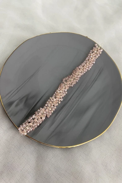 SimgeAksesuar Tamamen El Yapımı Pudra Kristal Taşlı Şık Ve Zarif Nişan, Kına Ve Bindallı Tacı Ve Saç Aksesuarı ürün görseli 1