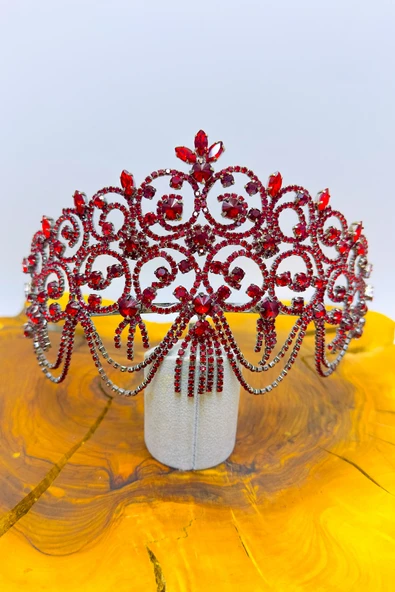 SimgeAksesuar Bordo kristal taşlı şık ve zarif nişan ve kına tacı ürün görseli 1