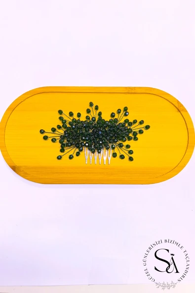 SimgeAksesuar Yeşil Renk El Yapımı Kristal Taşlı Nişan Ve Kına Tokası ürün görseli 1