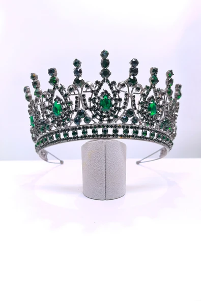 SimgeAksesuar Yeşil Kristal Taşlı Şık Ve Zarif Nişan Ve Kına Tacı Ve Saç Aksesuarı ürün görseli 1