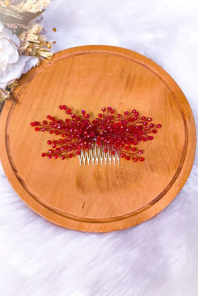 SimgeAksesuar Kırmızı Kristal Taşlı Şık Ve Zarif Kına Ve Nişan Tacı Ve Saç Aksesuarı ürün görseli 1