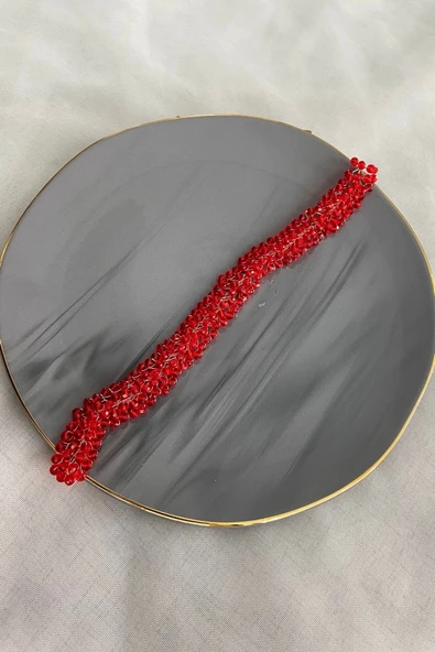 SimgeAksesuar Tamamen El Yapımı Kırmızı Kristal Taşlı Şık ve Zarif Nişan Kına ve Bindallı Tacı ve Saç Aksesuarı ürün görseli 1