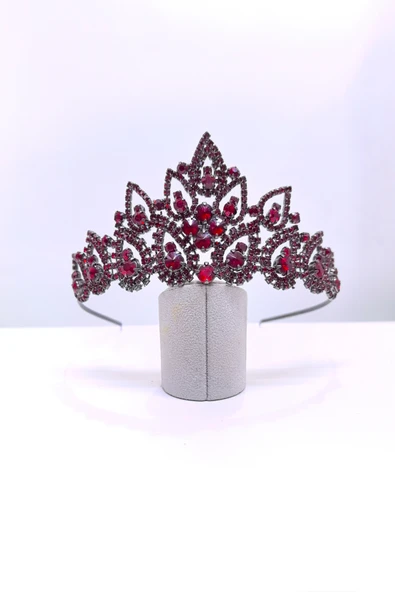 SimgeAksesuar Bordo Kristal Taşlı Nişan Ve Kına Tacı ürün görseli 1