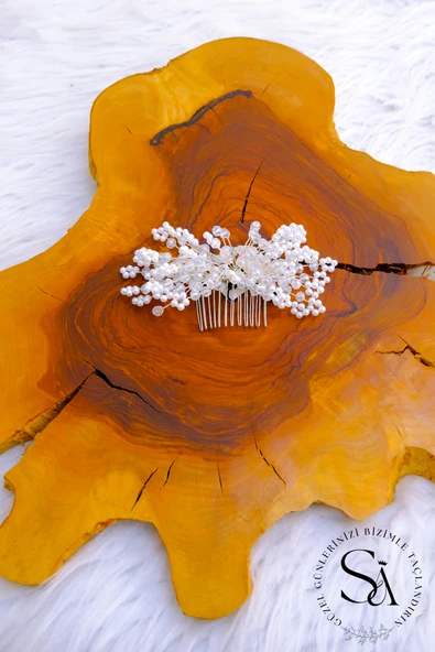 SimgeAksesuar İnci ve kristal karışımlı el yapımı nikah, nişan ve düğün tokası , saç aksesuarı ürün görseli 1