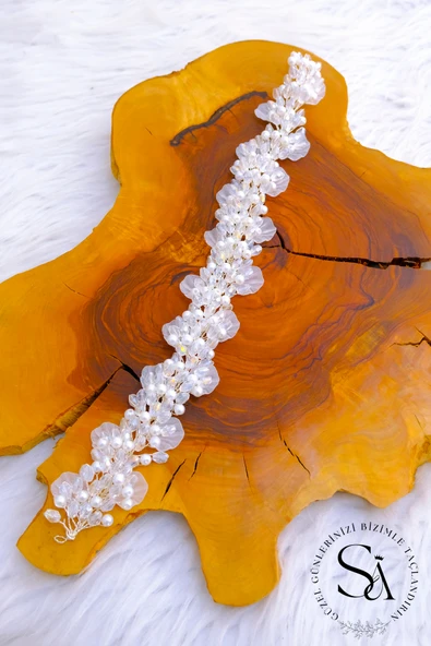 SimgeAksesuar El yapımı kristal taşlı şık ve zarif düğün ve nişan-nikah tacı ve  saç aksesuarı - Resim 2