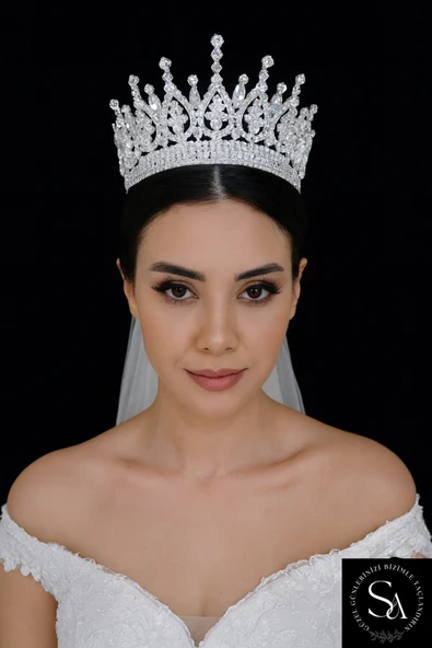 SimgeAksesuar Kristal taşlı şık ve zarif gelin tacı - Resim 3