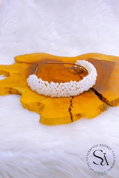 SimgeAksesuar Beyaz Kristaş Taşlı Şık ve Zarif Gelin tacı - Resim 2