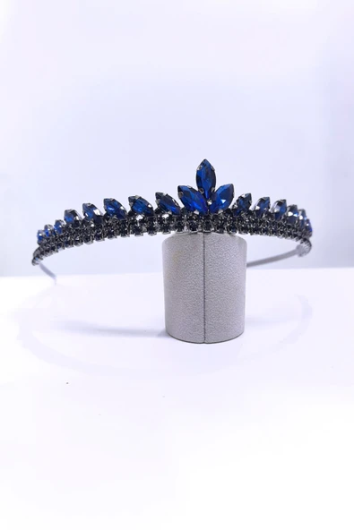 SimgeAksesuar Lacivert kristal taşlı şık ve zarif nişan ve kına tacı - Resim 2