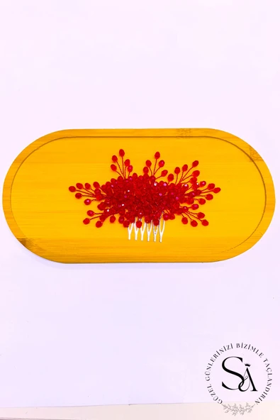 SimgeAksesuar Kırmızı Renk El Yapımı Kristal Taşlı Nişan Ve Kına Tokası ürün görseli 1