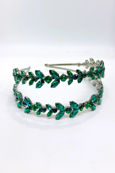 SimgeAksesuar Tamamen El Yapımı Yeşil Kristal Taşlı Şık ve Zarif Nişan Kına ve Bindallı Tacı ve Saç Aksesuarı ürün görseli 1